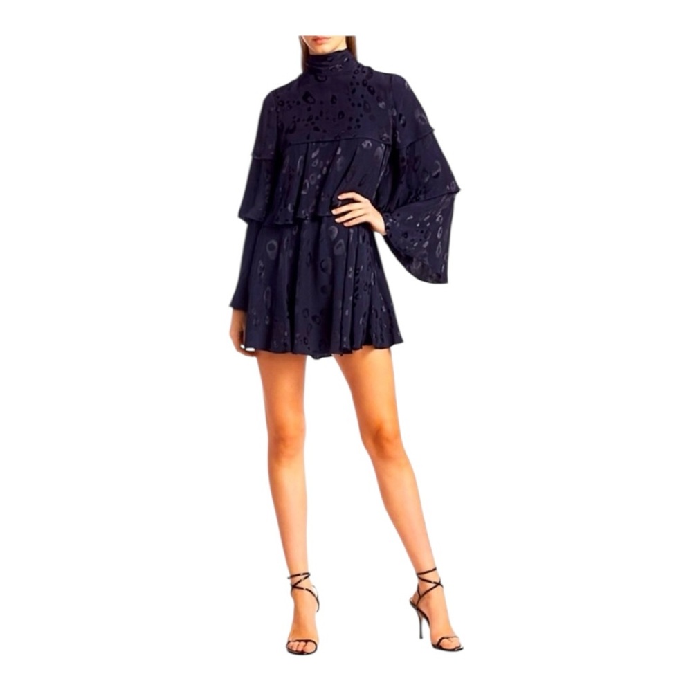 Alexis Latanya Leopard Print Midnight Navy Blue Tiered Mini Dress | Small